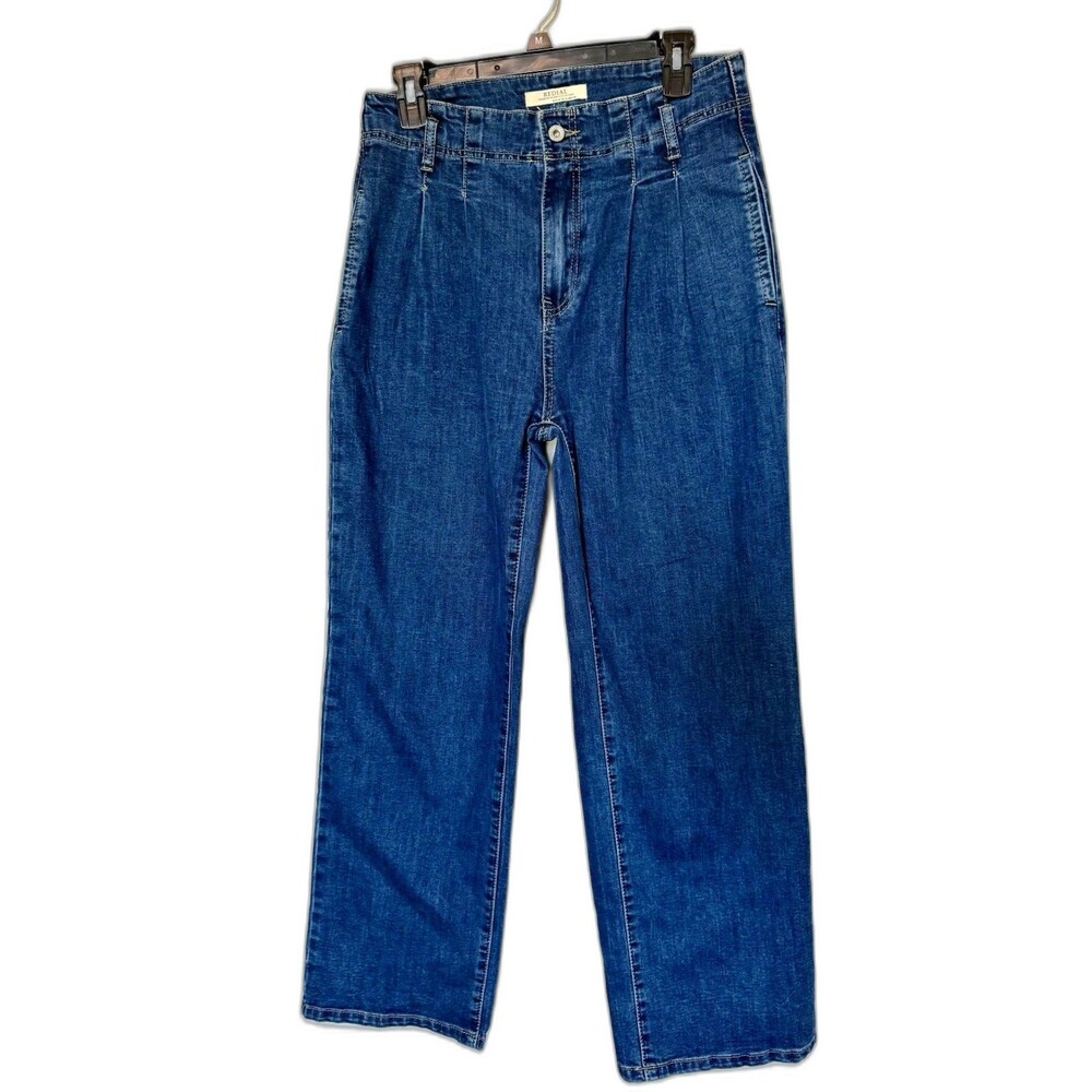 Womens Redial Pleated Blue Straight-Leg Jean Sz L